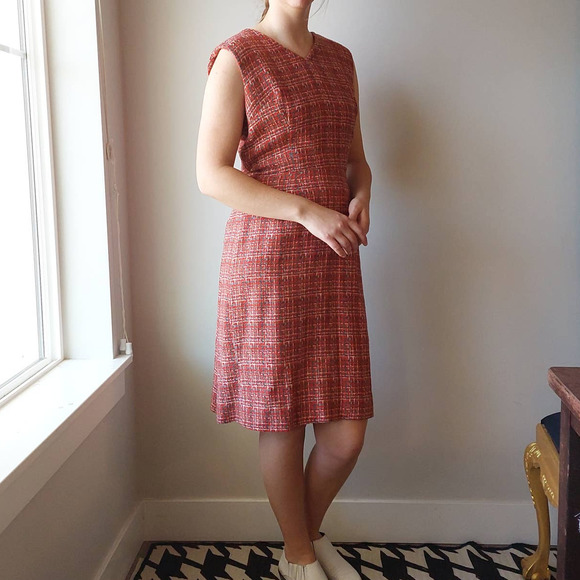 Vintage 60s 70s Tweed Woven Sleeveless Midi Dress - Picture 2 of 6